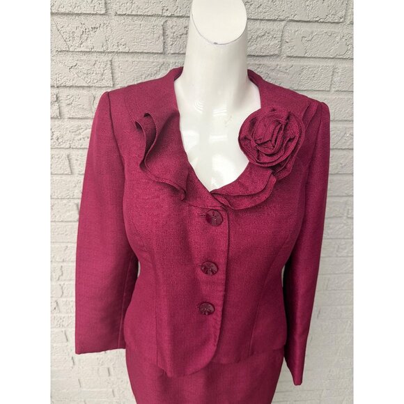 Kasper Women Burgundy 2Piece Career Skirt Suit Size 4P - Picture 5 of 11